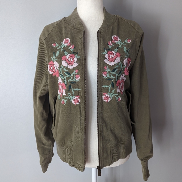 Anine Bing Jacket Olive Green Embroidered Bomber Jacket Size Medium - Picture 3 of 15